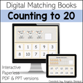 Digital Matching Books: Counting to 20 educational printable set shown on a computer monitor and tablet screen, with text noting interactive, paperless, PDF & PPT versions.